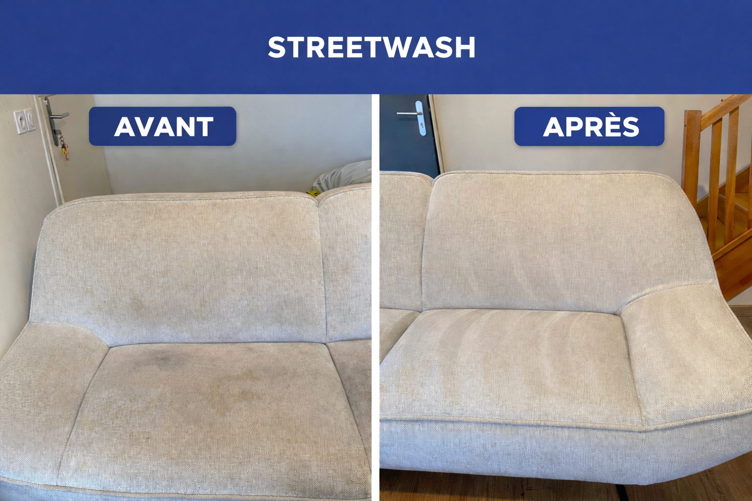 Nettoyage de canapé StreetWash avant et après